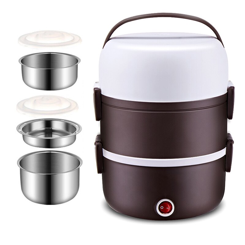 Mini Electric Rice Cooker Stainless Steel 2/3 Layers Steamer Portable Meal Thermal Heating Lunch Box Food Container Warmer 220V