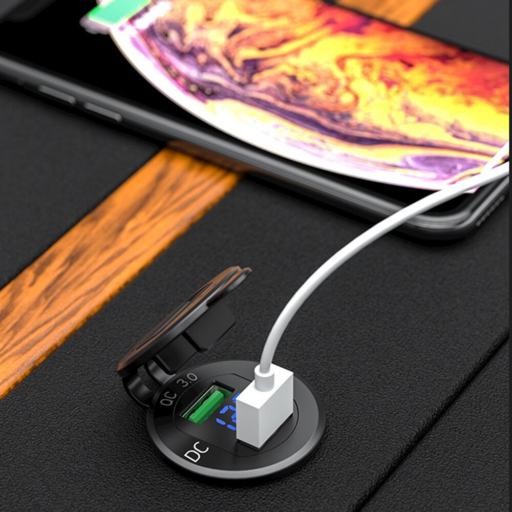 QC3.0 Quick Dual Usb Lader Led Display Snelle Chatge Voor Avt Motorfiets Auto Boot Waterdicht Snelle Mobiel Lading Socket Plug