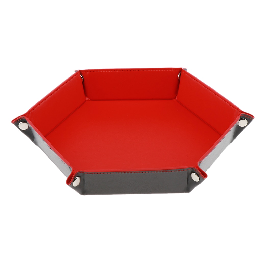 Soporte de dados de cuero PU, bandeja hexagonal plegable para juegos de mesa de mazmorras y dragones RPG DND