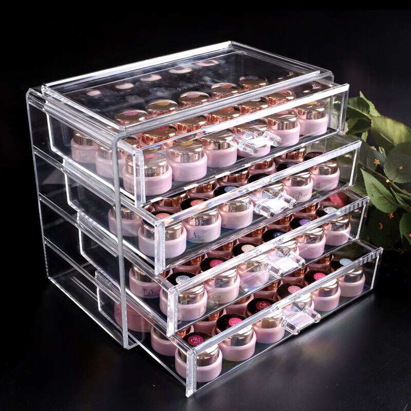 Caja de almacenamiento de accesorios de uñas de 5 capas, organizador acrílico de almacenamiento de cosméticos, estante de exhibición de joyería transparente, caja de cajón de plástico: 4 layer
