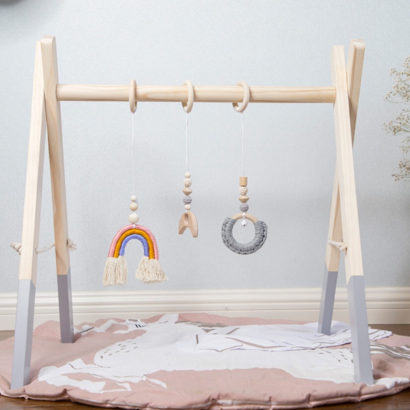 3Pcs 1Set Nordic Cartoon Baby Houten Gym Fitness Frame Rack Opknoping Hanger Speelgoed Kit Peuter Infant Kamer Decoraties