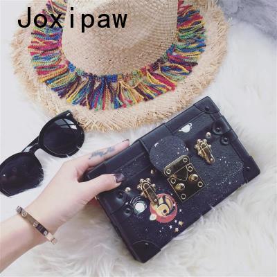 Lady Evening Bag Messenger Bag Women Leather Handbag Patchwork Hard Box Retro Print Shoulder Bags Joxipaw