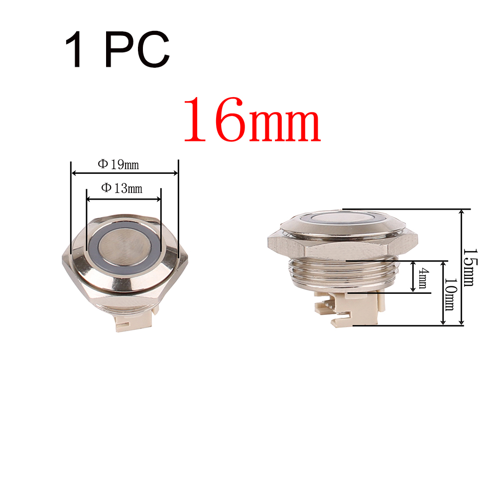 12/16/19/22mm Interruttore a pulsante ultra corto Impermeabile 1no Metallo con filo 150mm Anello Annluar 3-6V Rosso Verde Blu: S / nero / 6V