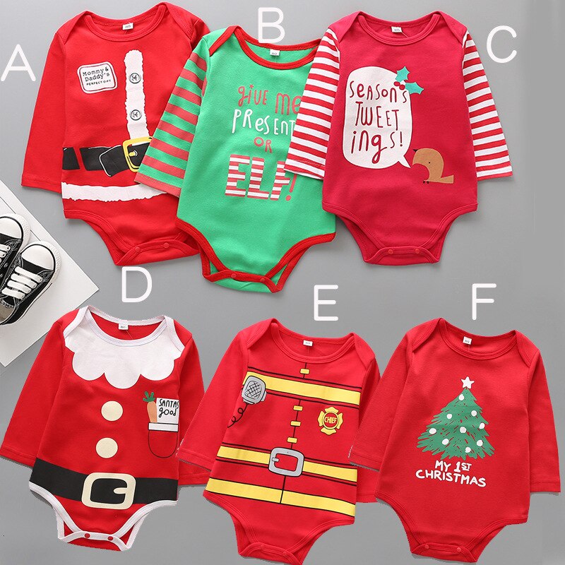 Langærmet nyfødt baby jul bodysuit bomuld spædbarn småbørn baby drenge piger jule jumpsuit et stykke tøj  ds19
