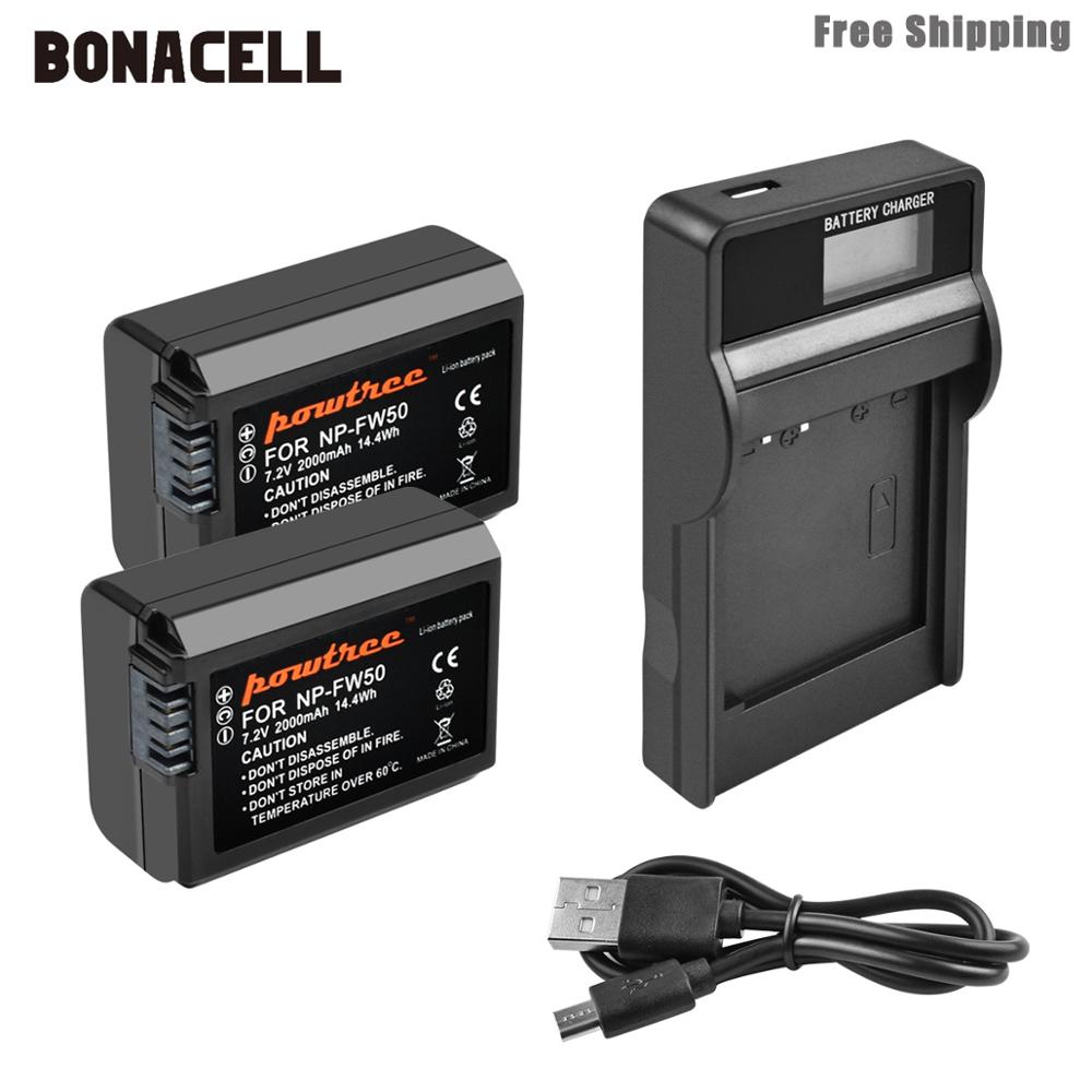 Bonacell 2000 Mah NP-FW50 Np FW50 Batterij + Lcd Oplader Akku Voor Sony NEX-7 NEX-5N NEX-5R NEX-F3 NEX-3D Alpha A5000 a6000 L50