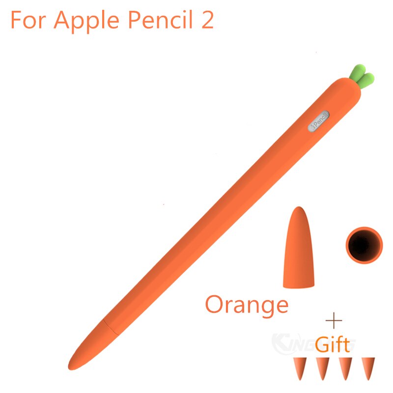 Zachte wortel siliconen voor apple pencil 1 hoesje 2 ipad tablet touch pen stylus beschermhoes hoesje: Oranje voor potlood 2