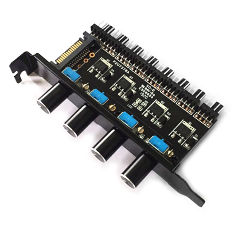 YACSEJAO Controller Ventole PC A 8 Canali E 4 Manopole - Hub PWM 12V Con Alimentazione SATA, Staffa PCI Per Ventole CPU/HDD/VGA (4 Pin/3 Pin) - 4