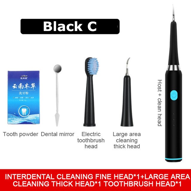 Multifunctional Electric Toothbrush Tooth Scrubber Remove Calculus Tooth Care Tool Ultrasonic Electric Dental Scaler: Black C