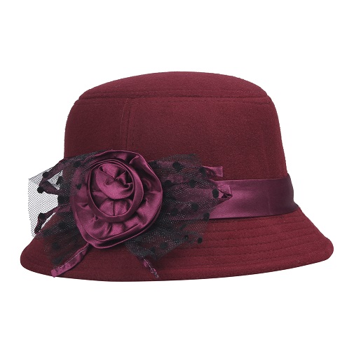 LNPBD – chapeau en feutre de laine pour femmes, couleur unie, rétro, Vintage, seau, automne, hiver: Wine Red