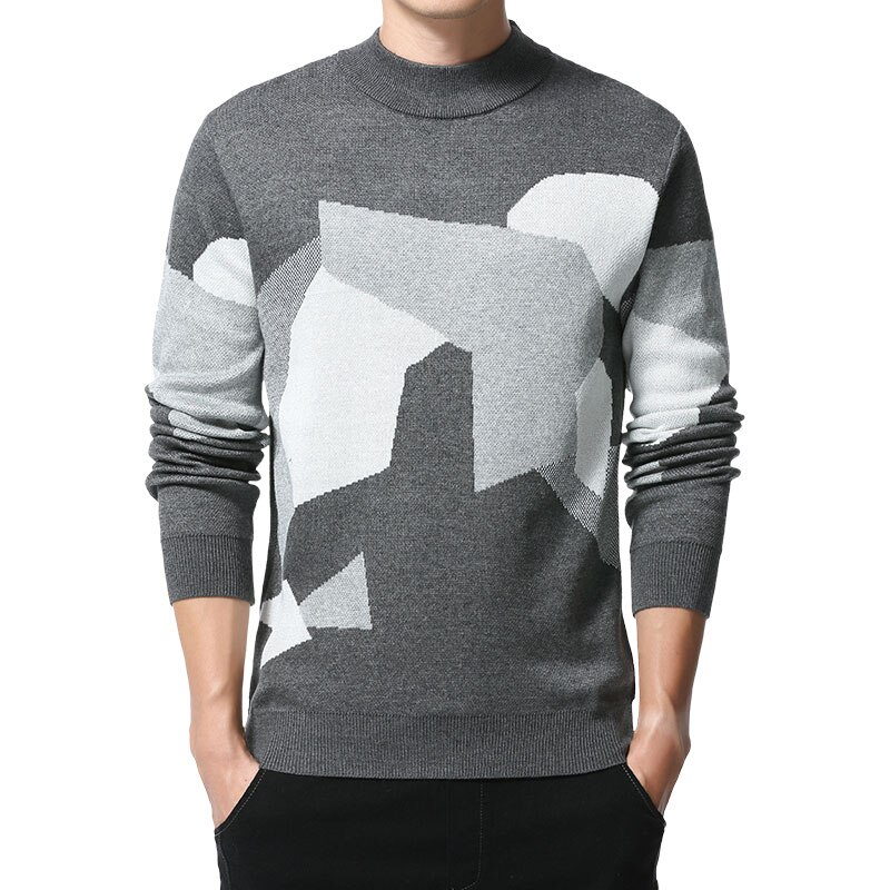 Herfst winter merk gebreide wollen grafische halve coltrui coole truien heren casual herenkleding: Grijs / Xxl