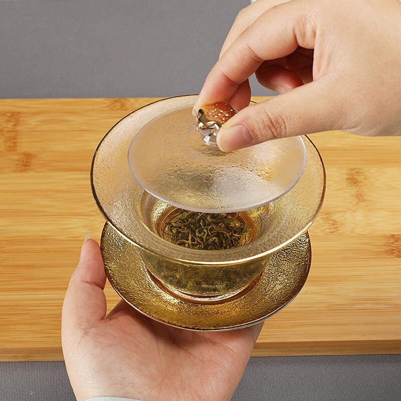 Service à thé japonais en verre Transparent Gaiwan, Gongfu, couvercle résistant à la chaleur