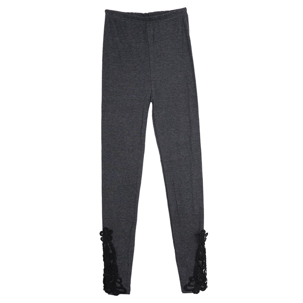 Vrouwen Legging Skinny Kant Katoen Schede Stretch Broek Lacework Zachte Effen Kleur Enkellange Leggings: GRAY