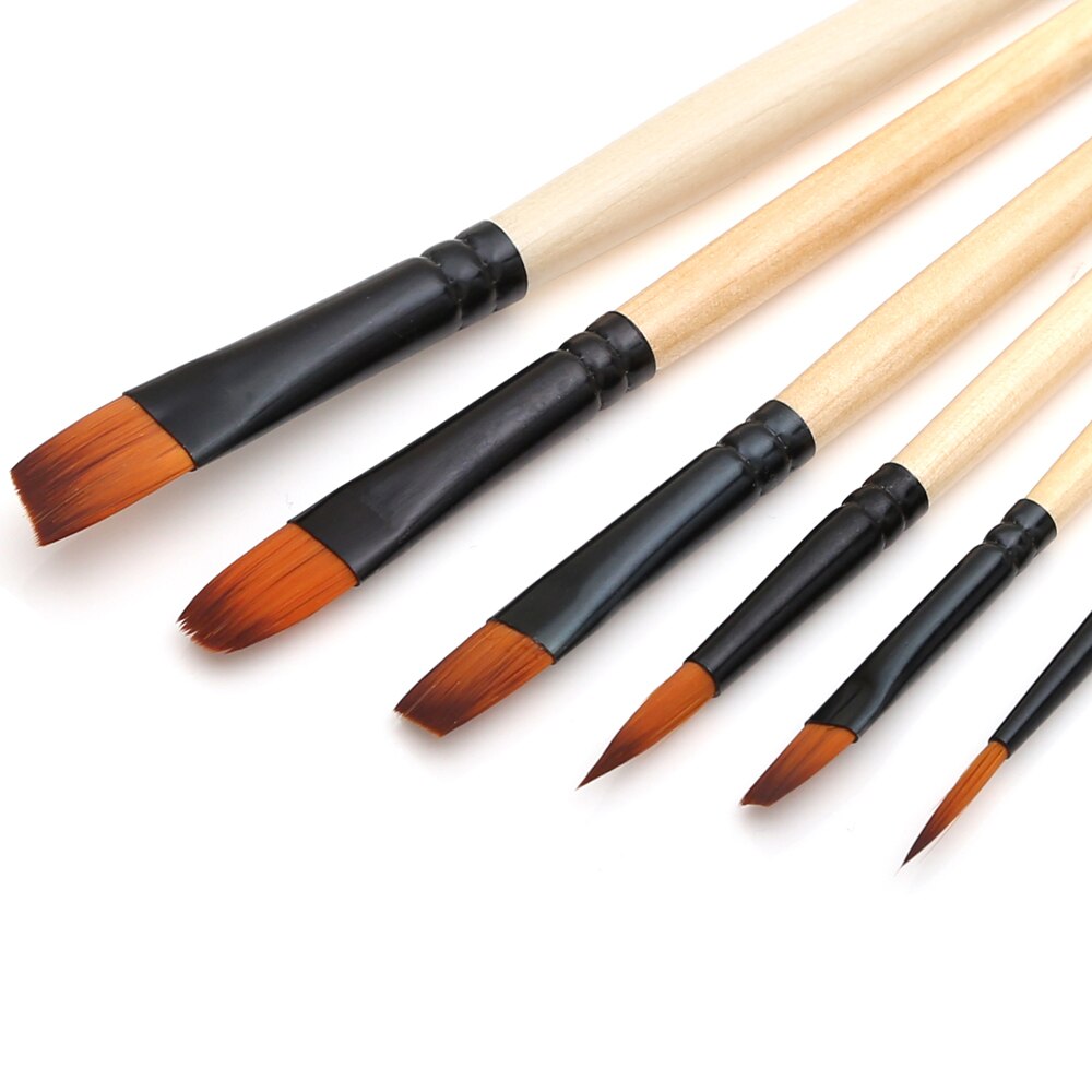 Dainayw-Juego de 6 pinceles para pintar con acuarela Gouache, diferentes formas, punta redonda, pelo de nailon, conjunto de pinceles de pintura, suministros de arte