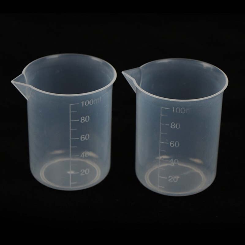 2/10pcs 100mL Clear Plastic Measuring Cup Jug Beakers Kitchen Laboratory Gadgets