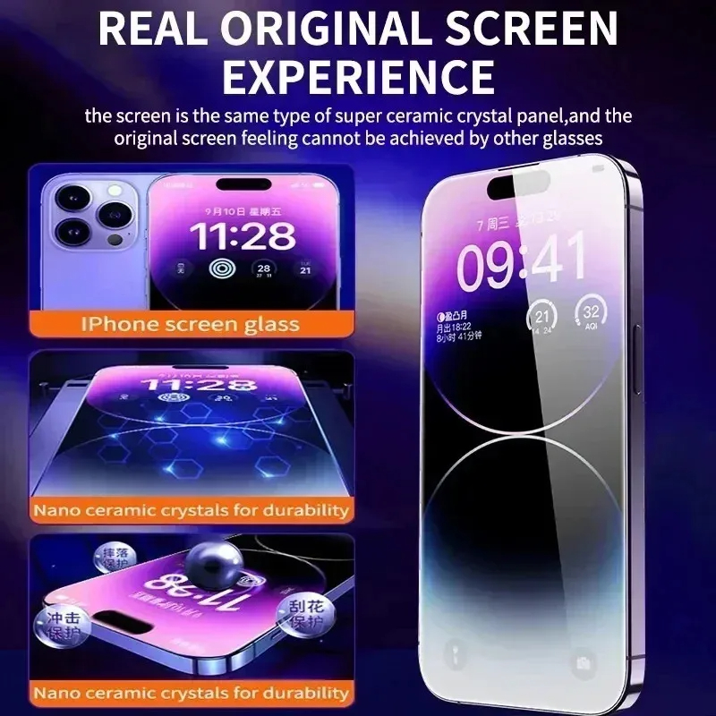 Oleophobe Beschichtung, staubfrei, einfache Installation, Displayschutzfolie für iPhone 15 Profi Max 16 13 11 14 XR XS X 12 6 7 8 Plus Glas