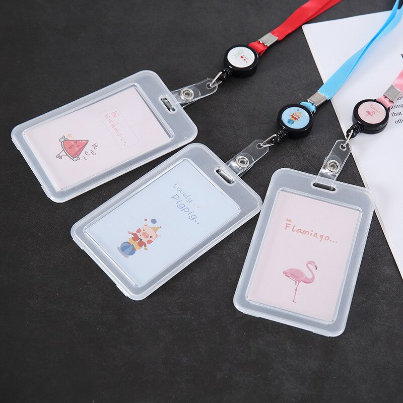 Pvc Transparent Card holder Hanging Rope Cartoon Lovely Document ID Card Holder Student Public Transport Dining-card Holder