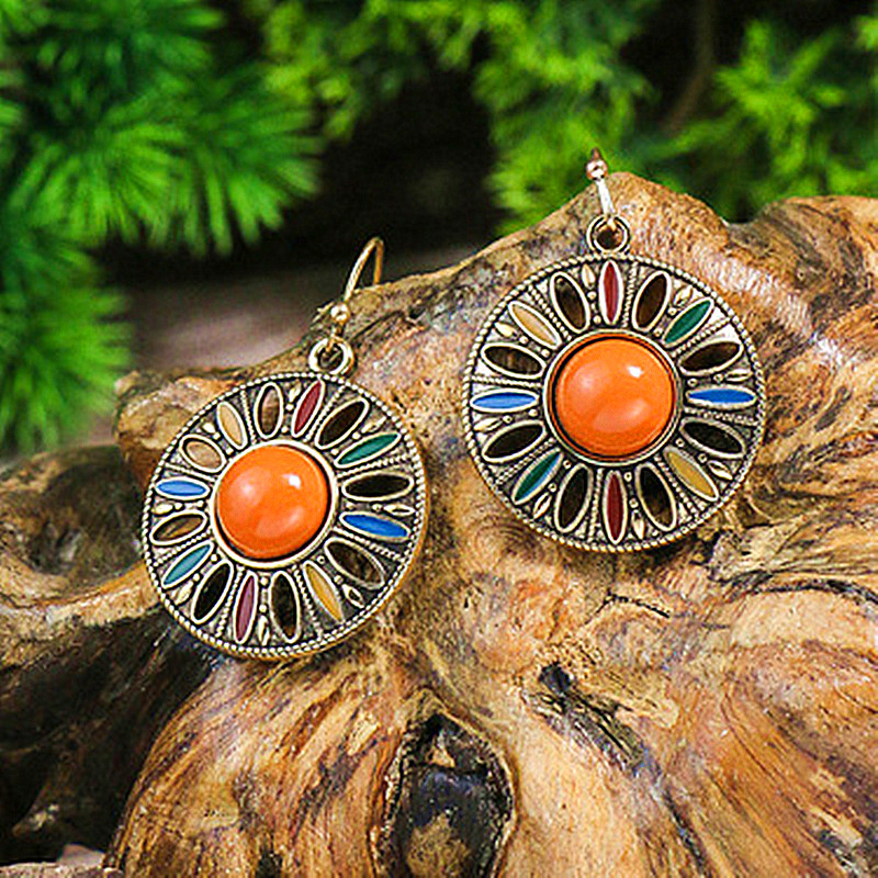 Pendientes de gota de agua de aleación étnica bohemia para mujer, pendientes colgantes de aceite de gota Multicolor Retro, joyería para diaria y vacaciones: Verde oscuro