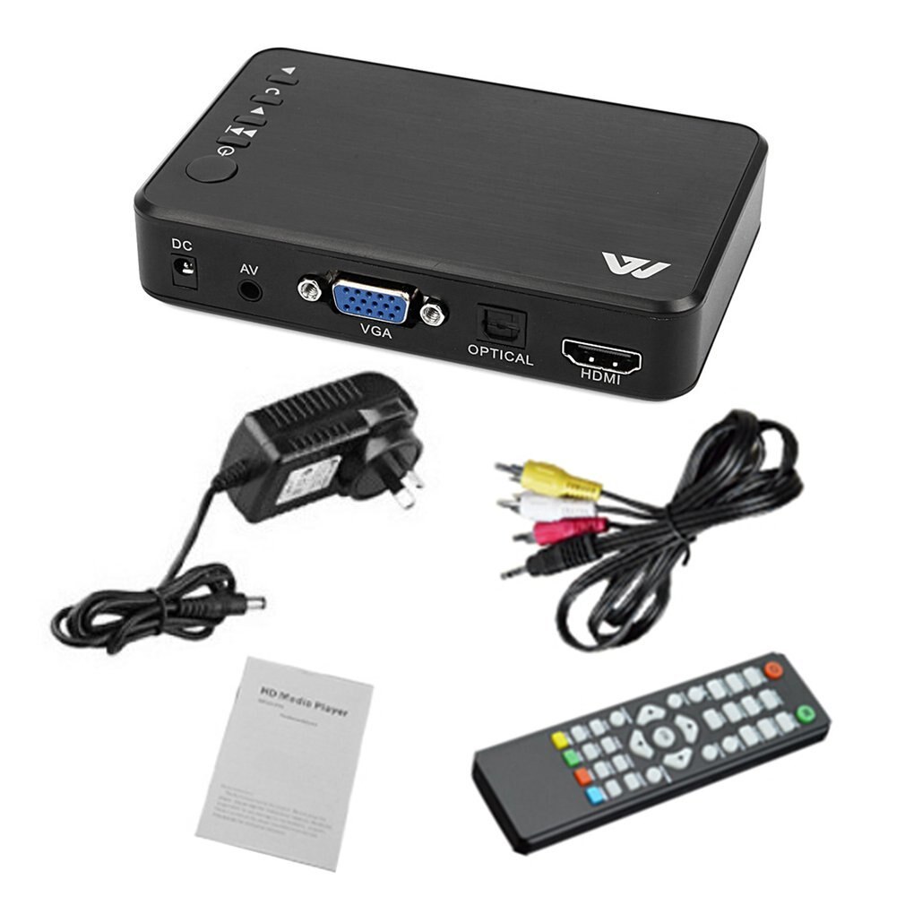 Mini 1080P HD Multimedia Player 5V/2A HDMI Multimedia TV BOX 3 Outputs HDMI/VGA/AV USB SD Card EU US UK AU Plug