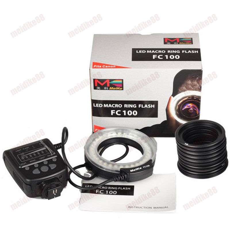 Meike FC100 LED Macro anillo luz de Flash para Canon 450D 500D 550D 600D 650D 700D 1100D 6D 7D 5D Mark II y Nikon cámara réflex Digital