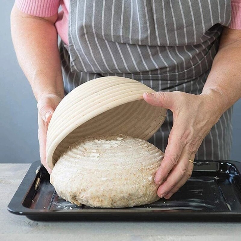 Round Rattan Bread Proofing Basket Natural Rattan Wicker Dough Fermentation Sourdough Country Bread Basket with Cloth Cover