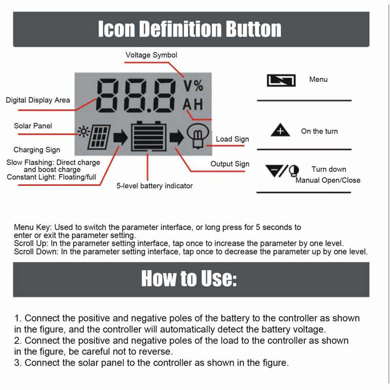 Solar Charge Controller Solar Panel Charge Controller Charging Control Regulator Smart Charge Controller LCD Display for