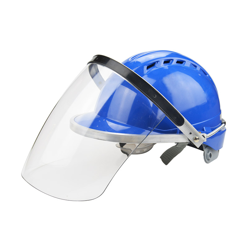 Veiligheid Helm Gezicht Scherm Transparante Elektrische Lassen Gepolijst Anti-Splash Volledige Bescherming Gezicht Harde Hoed Spuiten Maaien Werk: Blauw