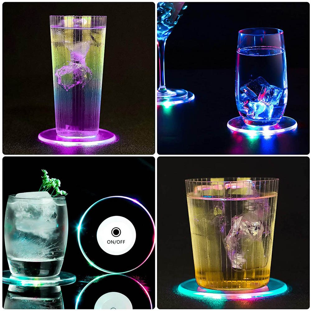 LED Luminous Acrylic Coaster Bar Mat ON/OFF Disposable Drink Coaster for KTV Beer Cocktail Party Wedding Bar Christmas