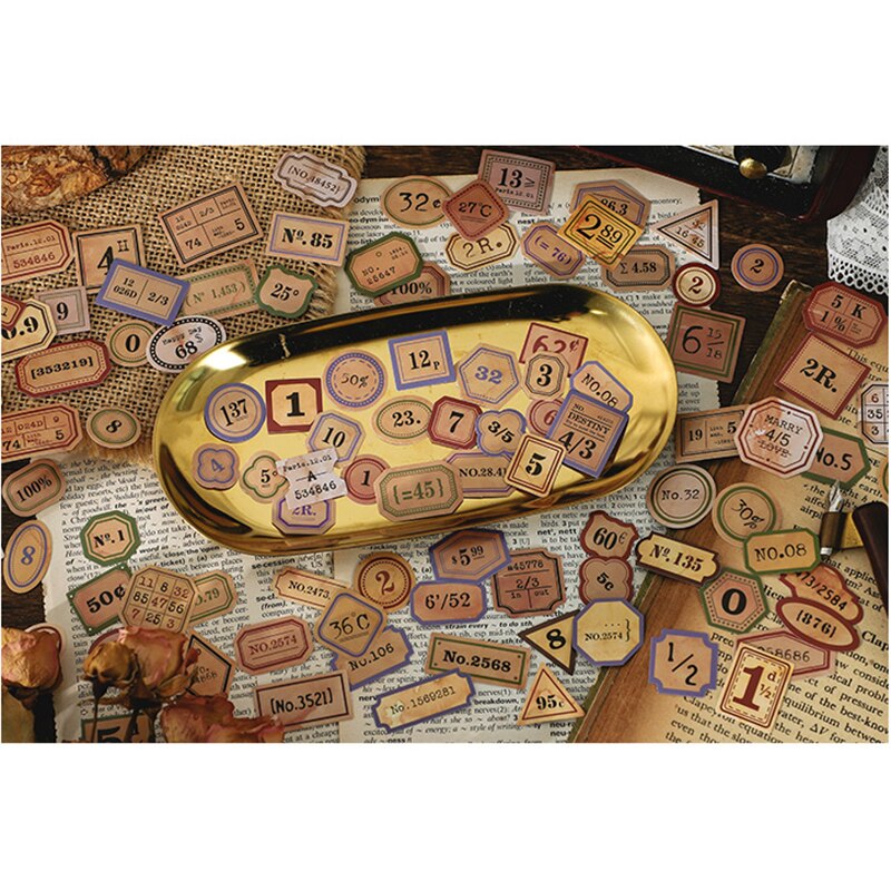 100 st/påse vintage nummer ordetikett papper klistermärke paket diy dagbok dekoration klistermärke album scrapbooking
