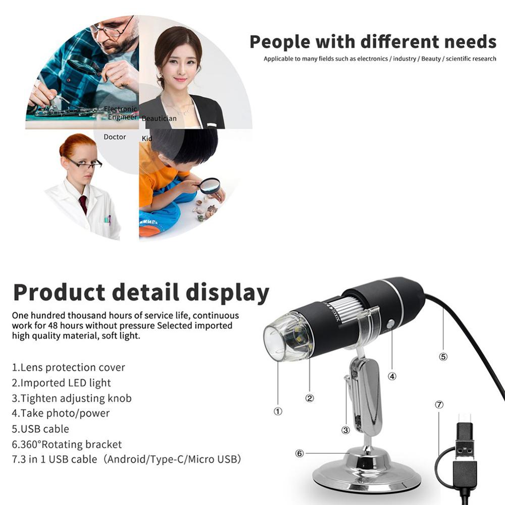 3 in 1 1000x 8LED digital microscope USB CAMERA endoscope microscope Magnifier 2MP HD 1080p welding microscope