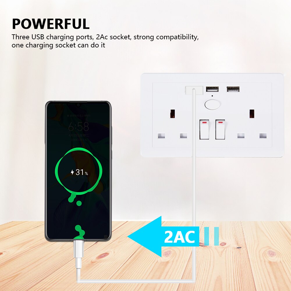 Uk Plug 3USB 2.1A Stopcontact Stopcontact Dubbele Ac Outlet Charger Poort Met Onafhankelijke Schakelaar Veiligheid Deur Muur Plaat outlet
