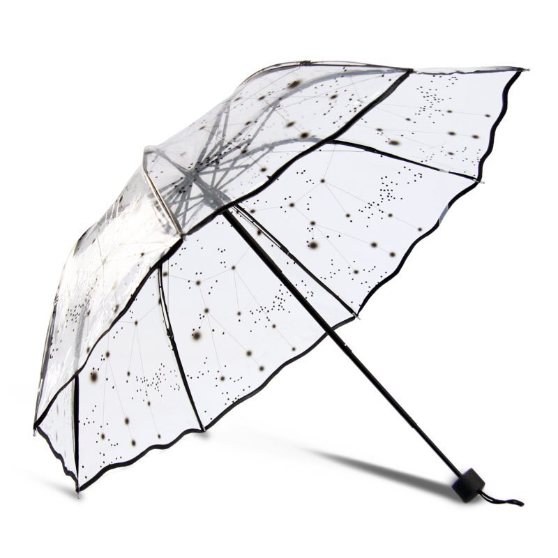 Paraply regn kvinder gennemsigtig solrig og regnfuld paraply parasol tykkere tre-foldet reklame paraply