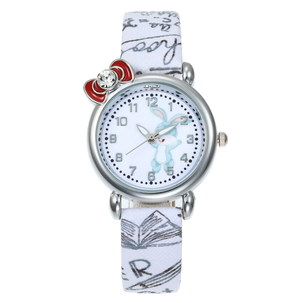 Cartoon Children Rabbit Watch Girl Kids Student diamond Leather Analog Wristwatches Lovely Pink watch reloj