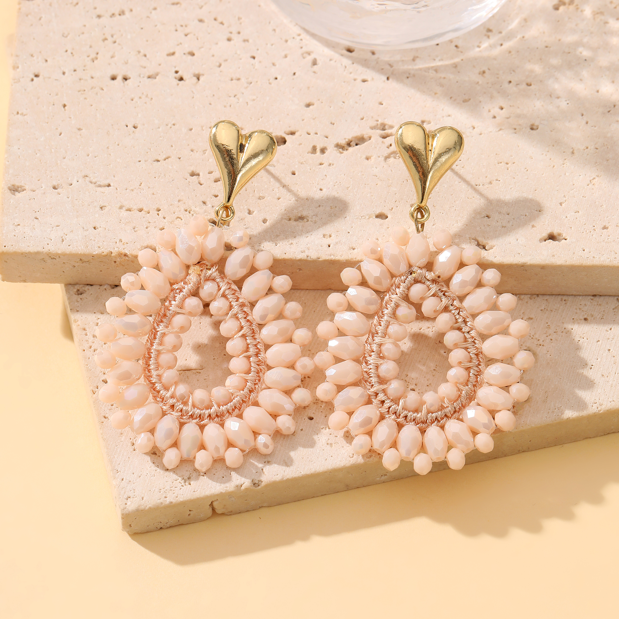 INKDEW-pendientes de gota de agua bohemios para mujer, aretes grandes y largos hechos a mano, cuentas facetadas de cristal, joyería de EA152: Estampado en caliente