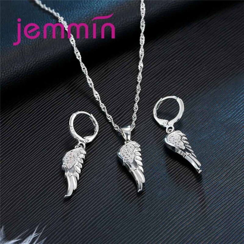 Minimalista Plata de Ley 925 personalidad temperamento ala de cristal novedosa boda conjunto de joyería al por mayor