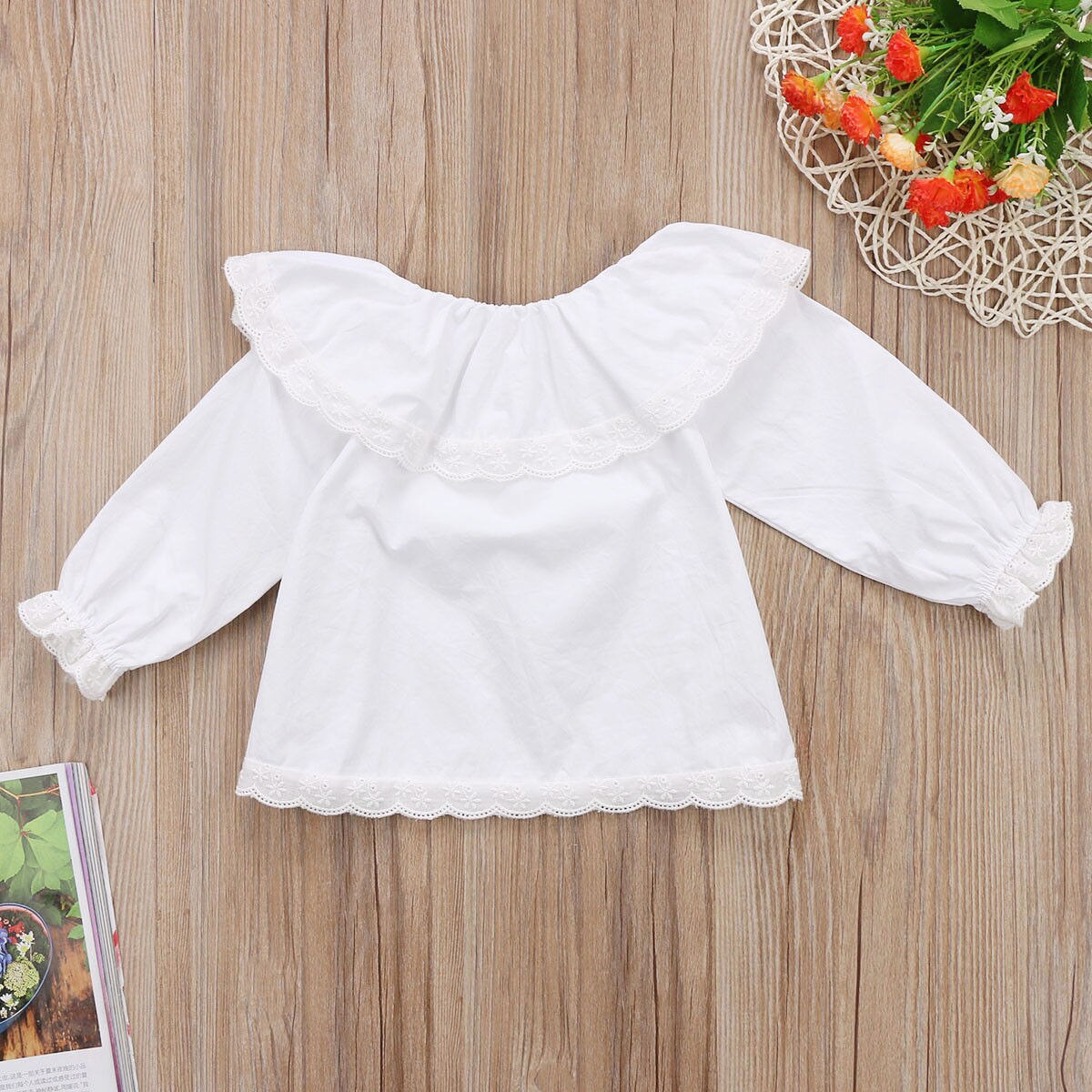 Pudcoco Girl Top-Clothes Newborn Baby Girls Lace Long Sleeve Off Shoulder Long Sleeve Top T-shirt Clothes