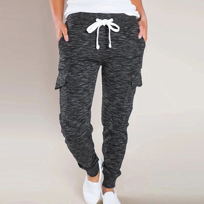 Women Sweatpants High Waist Casual Loose Stretch Pants Drawstring Long Pants Trousers Solid Gray Black Elastic Waist Sports Pant: black / M