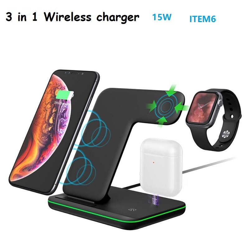 15W QI Drahtlose Ladegerät Stehen Halter 4 In 1 Schnelle Lade Dock Station Faltbare Für iPhone 11 XR X 8 Apple Uhr Airpods iWatch: Item6 Black