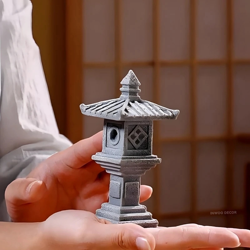 Torre de piedra de arena en miniatura Zen Vintage, adornos de pabellón, figuras de farol, bonsái de jardín japonés, decoración del hogar