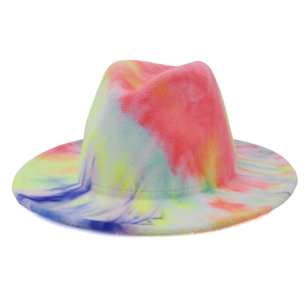 Unisex Tie Dye Wolvilt Fedora Hoeden Mode Lente Brede Rand Panama Jazz Hoed Trilby Cap: 5