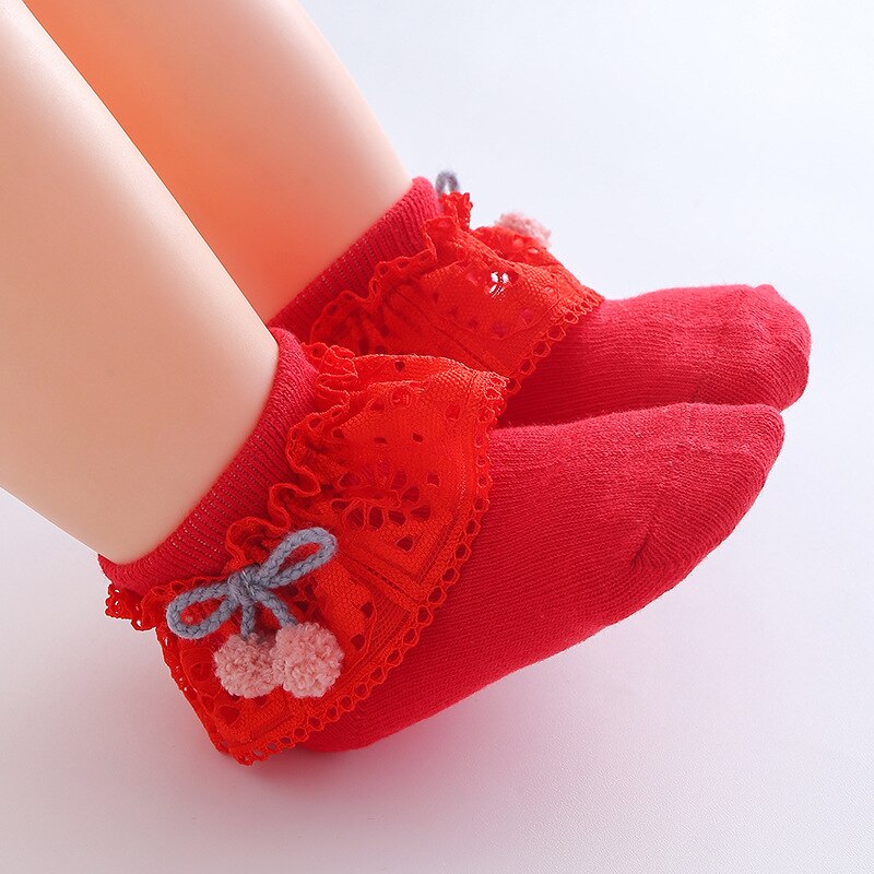 Baby Princess Socks Cotton Baby Sock Autumn Lace Girls Socks Spring 12 Month Old Year Baby Socks For Newborns Child Sock: Red / 0-6 months