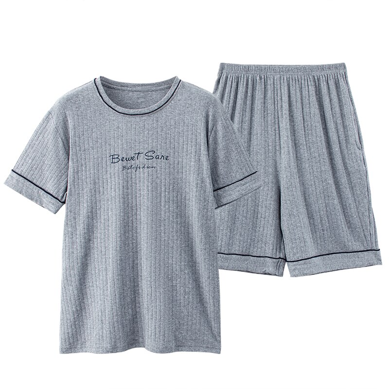 Conjunto de pijamas con letras para hombre, ropa de dormir de algodón de punto de manga corta, traje de casa, talla 4XL, color gris claro, novedad de verano