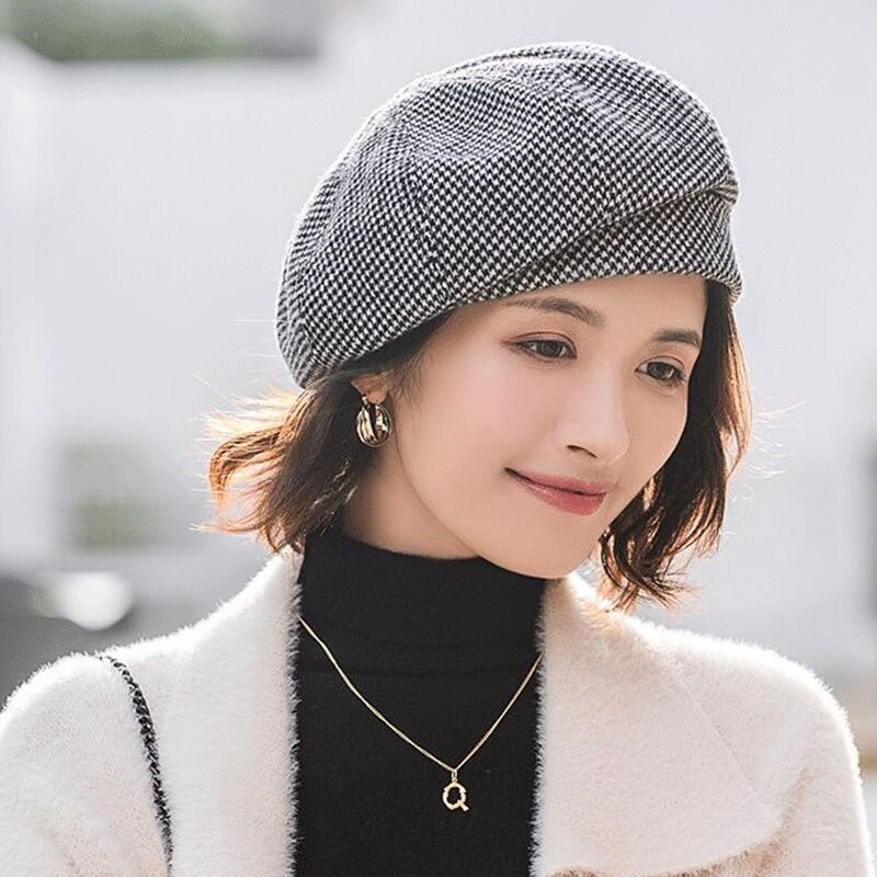 Hatt vinter kvinna balaclava basker cap pläd basker för kvinnlig bomull boina knitte ull hattar cap dam hatt basker