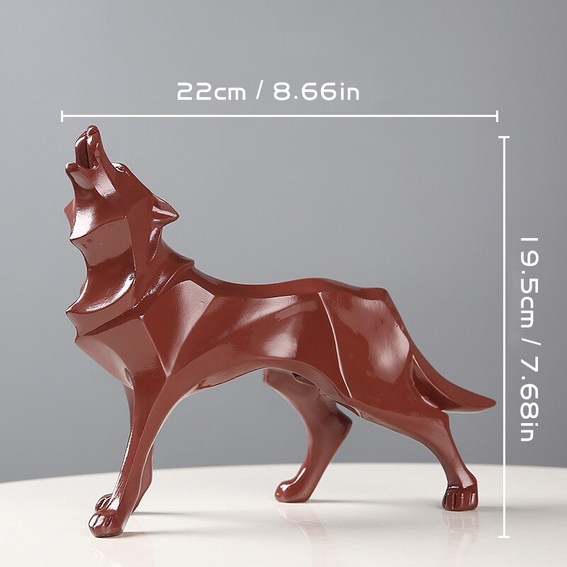 Resin Abstract Wolf Statue Nordic Geometric Animal Figurines Wolf Sculpture Crafts Home Office Shelf Desk Decoration Ornaments: red