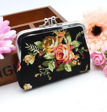 M007-cartera de lona con dibujos animados de doble rosa para mujer, monedero de tela corta Floral para mujer, monedero para chica, para estudiante,: 3black