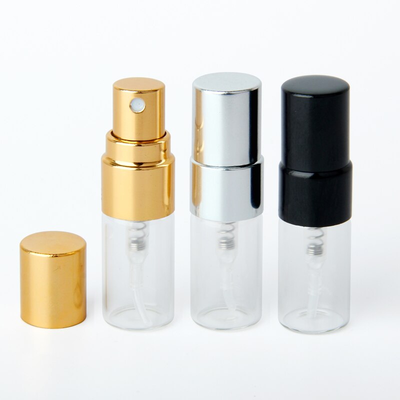 100 stykker/parti 2ml mini genopfyldelig parfumeflaske til prøvesprøjteflaske metalforstøver bærbar rejsebeholder til kosmetik: 2ml blandet farve