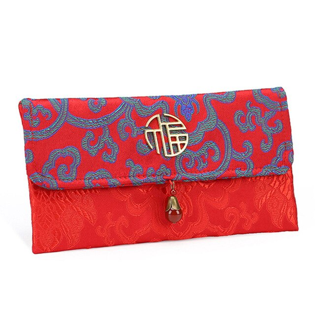 Portefeuille en soie rouge Style chinois , sac de bonne année avec boucle magnétique en Bronze, adapté au Festival du printemps: Lavande