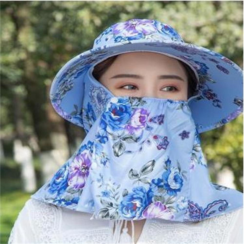 Chapeau de soleil pour femmes, Anti-UV, Protection du visage et du cou, dôme, grand bord, respirant, casquette pour le thé:  blue