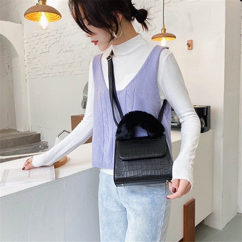 Unieke Tas Winter Vierkante Bag Pluche Handtas & Elegante Schoudertas Messenger Bag Breedte 20Cm Hoogte 16cm