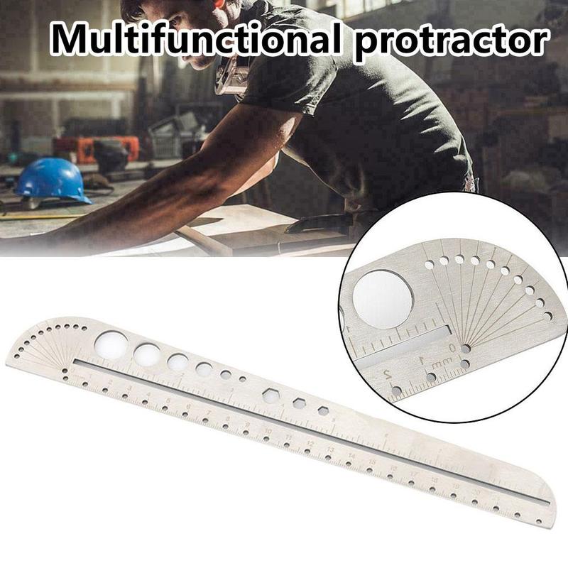 Multifunctional Stainless Steel Tool Scale Office Angle Protractor Straightedge Measuring Tool Gauge Protractor Hexagon