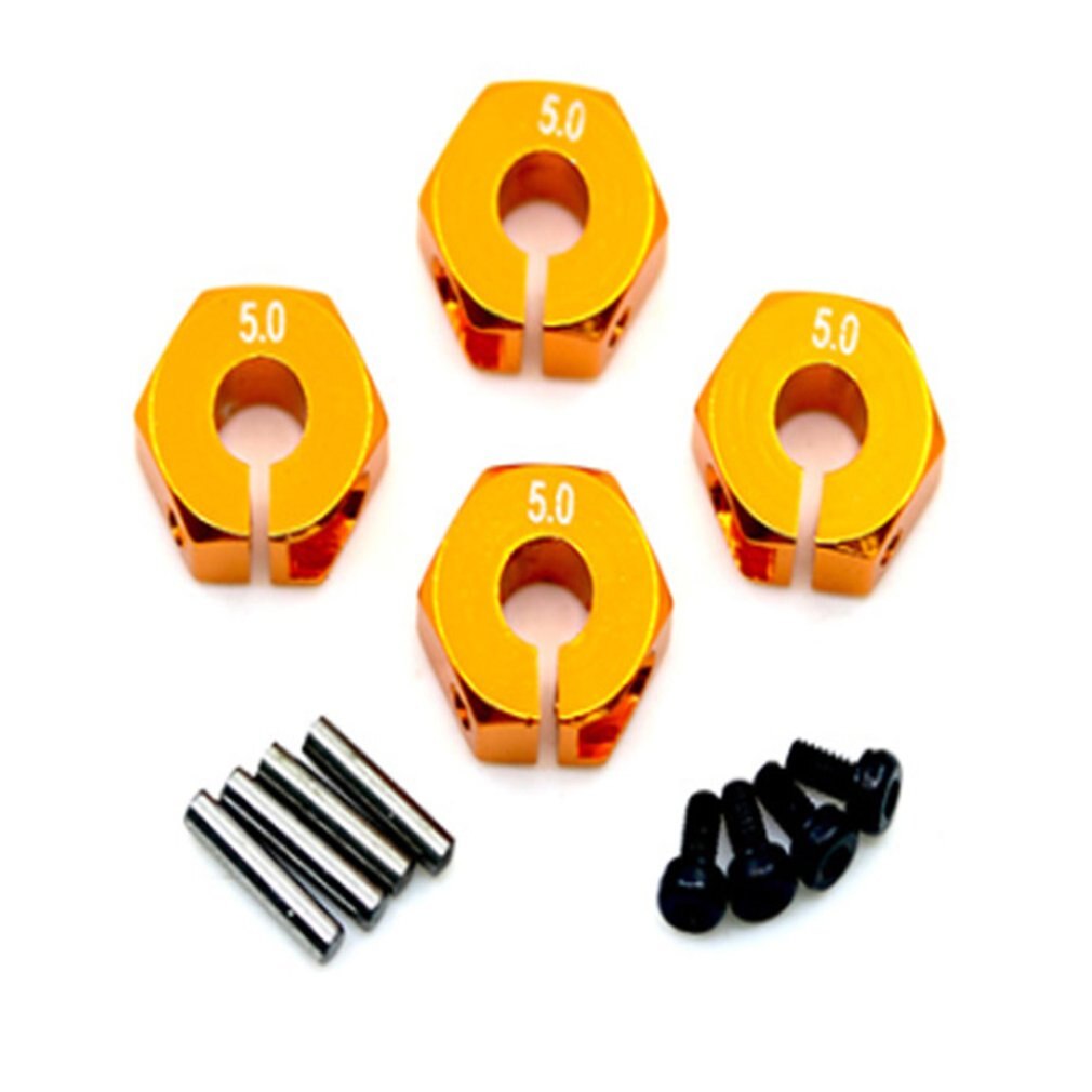 4 stks/partij 5mm Dikke 12mm Aluminium Wiel Hex Moer Met Pins Drive Hubs 102042 Upgrade Onderdelen Voor 4WD RC Auto Himoto: Yellow